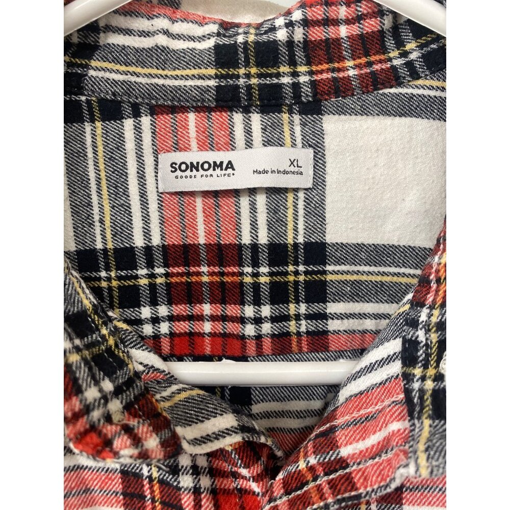 Sonoma Plaid Flannel Shirt XL Red/White/Black Cotton Blend Button-Up Long Sleeve - Picture 2 of 4